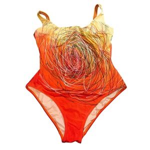 Gideon Oberson Women Orange Yellow Ombre Abstract One Piece Swimsuit Size 16‎